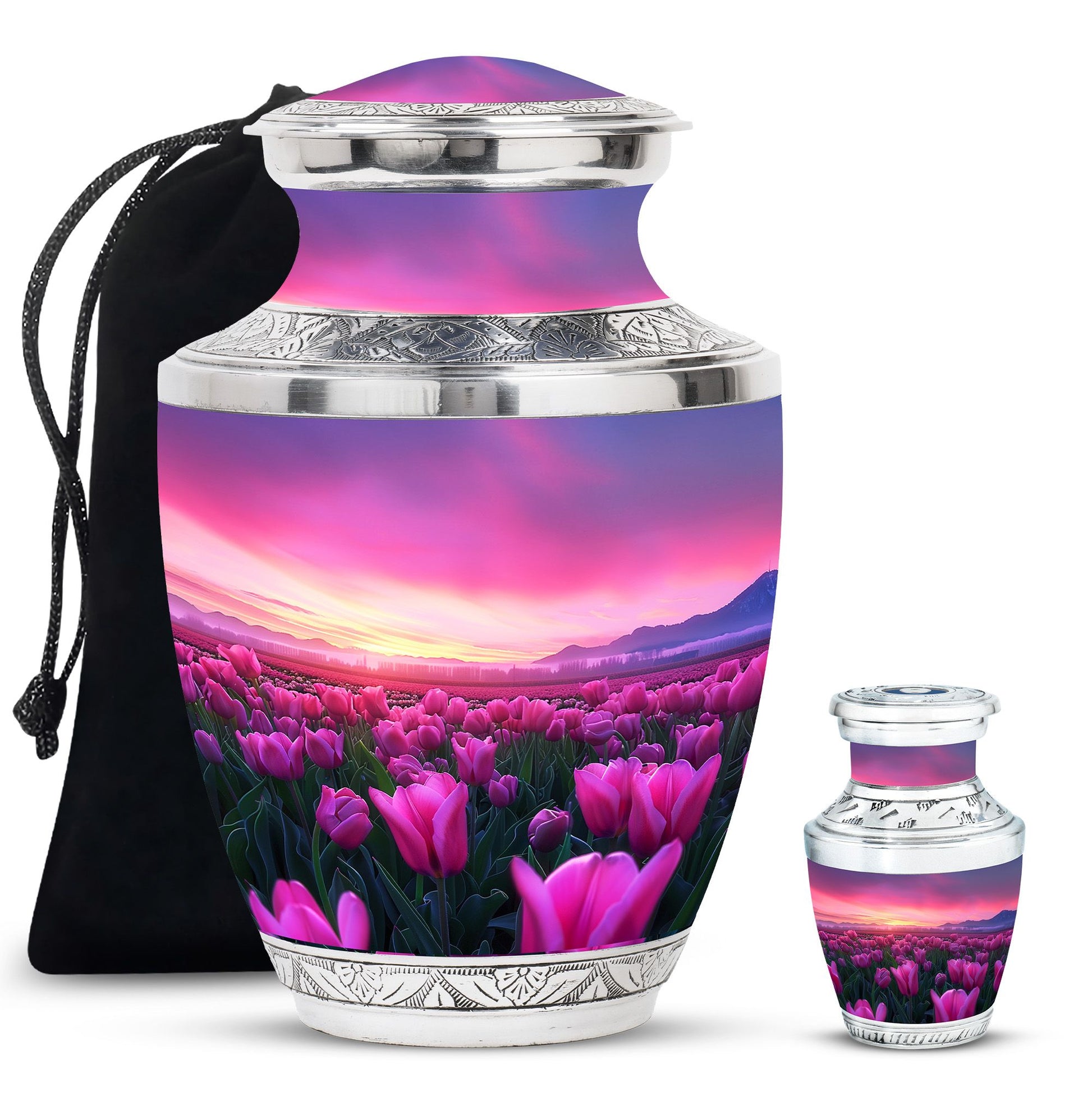 Tulips Theme Large Urn With 1 Keepsake Urn