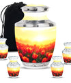 Tulips Theme Large Urn With 4 Keepsake Urn