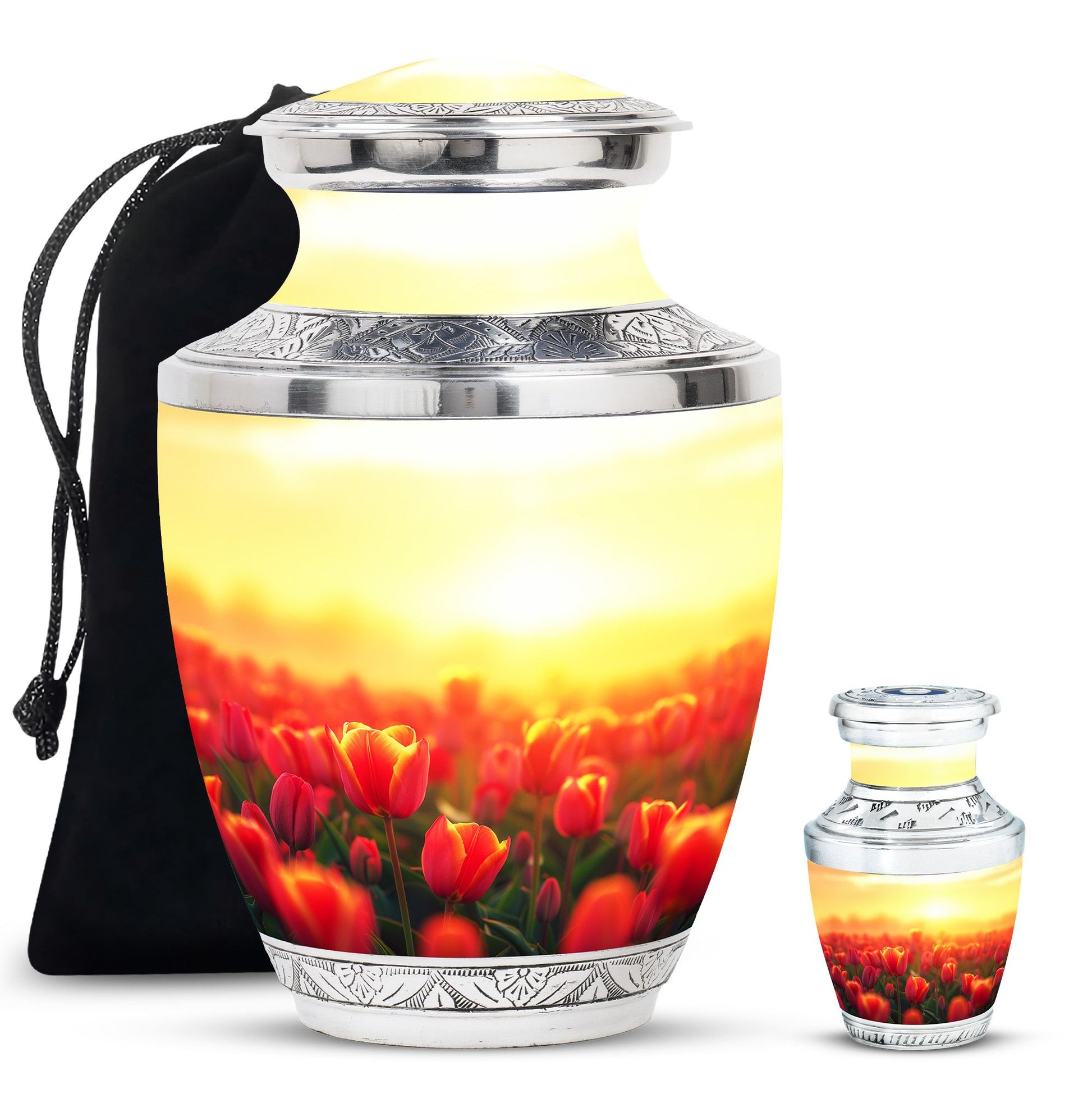 Tulips Theme Large Urn With 1 Keepsake Urn
