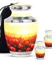 Tulips Theme Large Urn With 2 Keepsake Urn