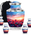 Tulips Theme Large Urn With 4 Keepsake Urn