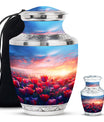 Tulips Theme Large Urn With 1 Keepsake Urn