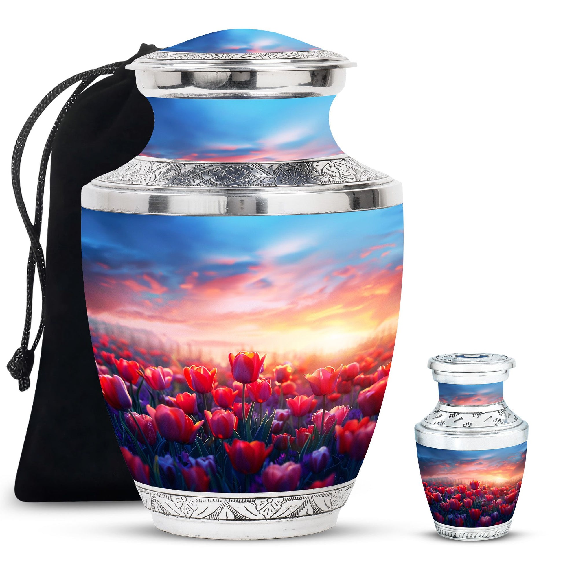 Tulips Theme Large Urn With 1 Keepsake Urn