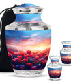 Tulips Theme Large Urn With 2 Keepsake Urn