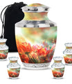 Tulips Theme Large Urn With 4 Keepsake Urn