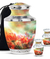 Tulips Theme Large Urn With 2 Keepsake Urn