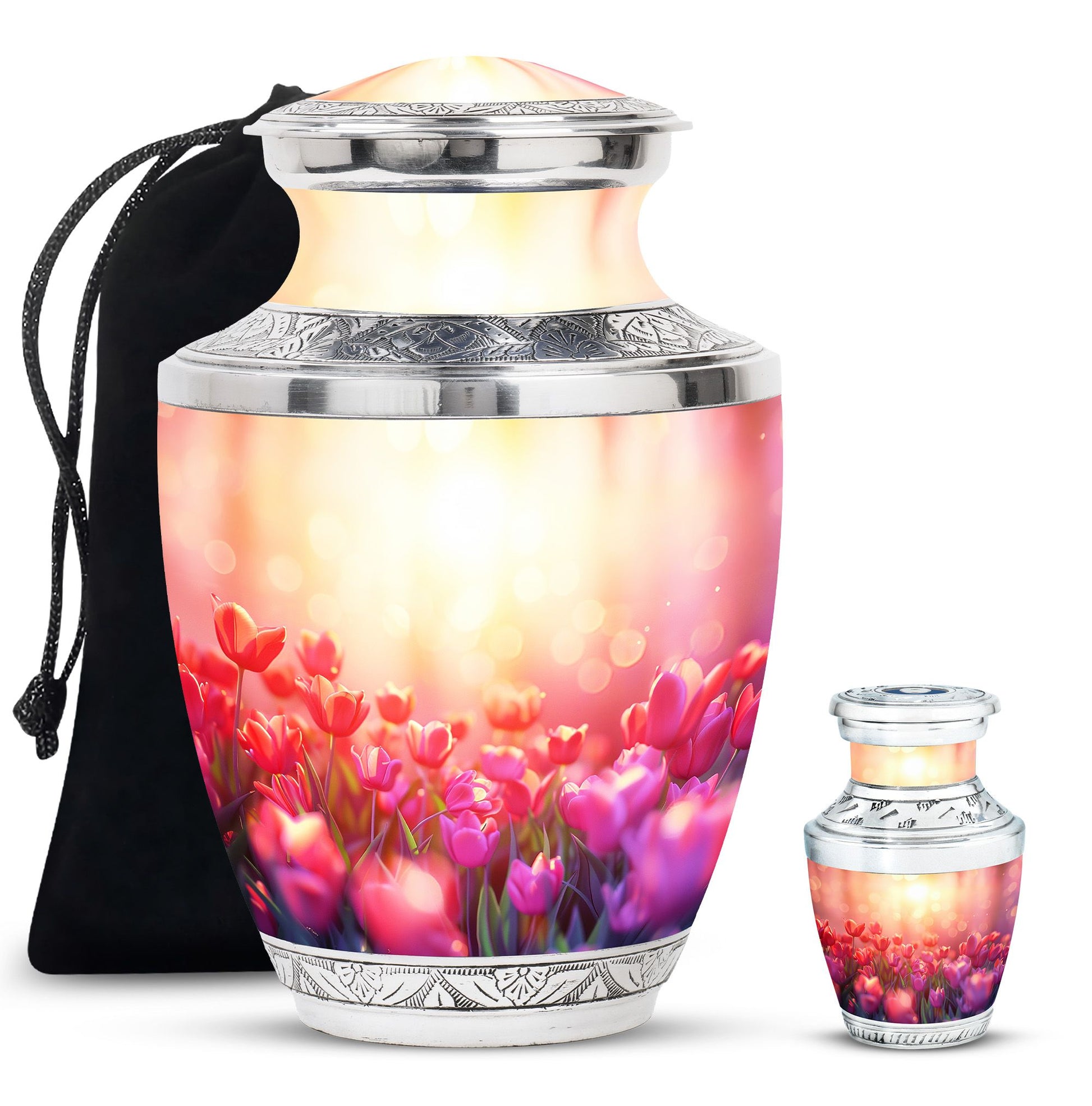 Tulips Theme Large Urn With 1 Keepsake Urn