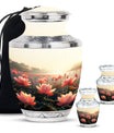 Lotus Theme Large Urn With 2 Keepsake Urn