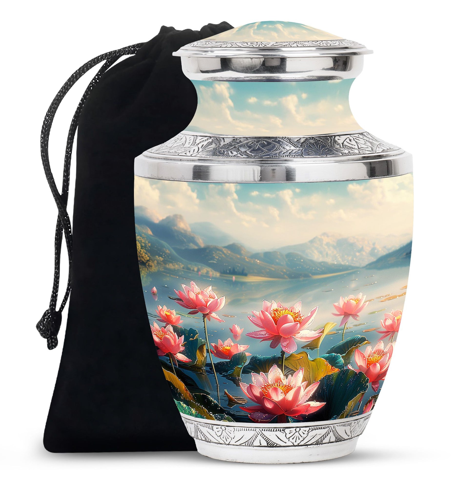 Lotus Theme Large Urn 10 Inch