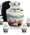 Lotus Theme Large Urn With 4 Keepsake Urn