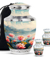 Lotus Theme Large Urn With 2 Keepsake Urn