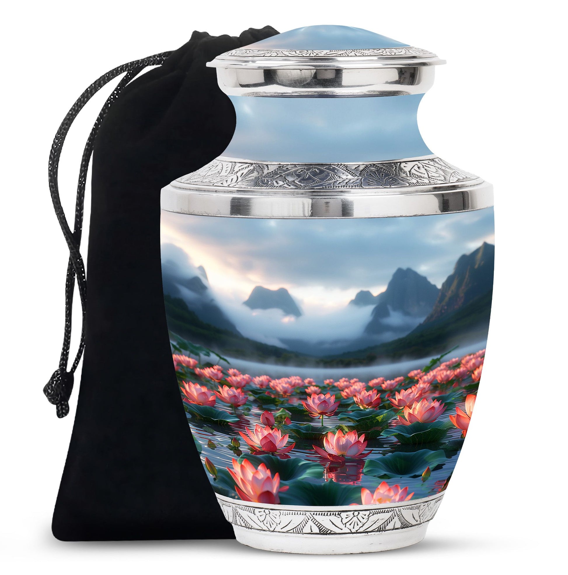 Lotus Theme Large Urn 10 Inch