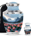 Lotus Theme Large Urn With 1 Keepsake Urn