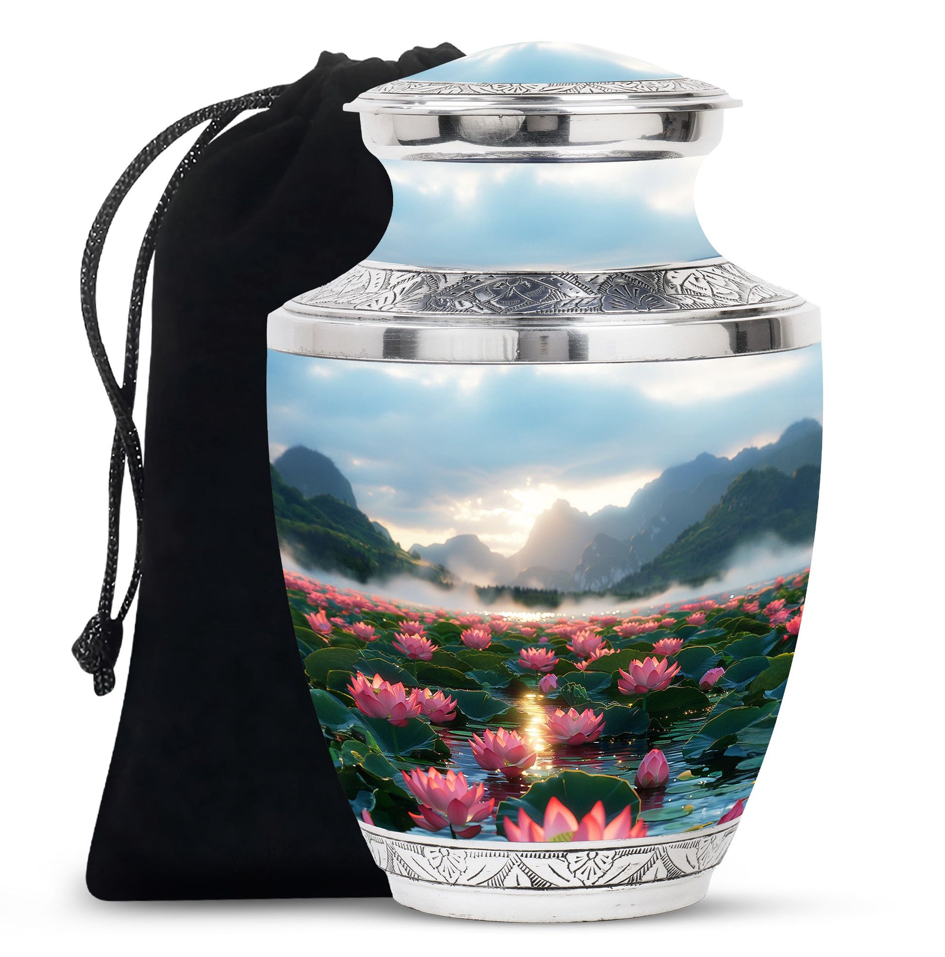 Lotus Theme Large Urn 10 Inch