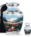 Lotus Theme Large Urn With 1 Keepsake Urn
