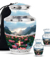 Lotus Theme Large Urn With 2 Keepsake Urn