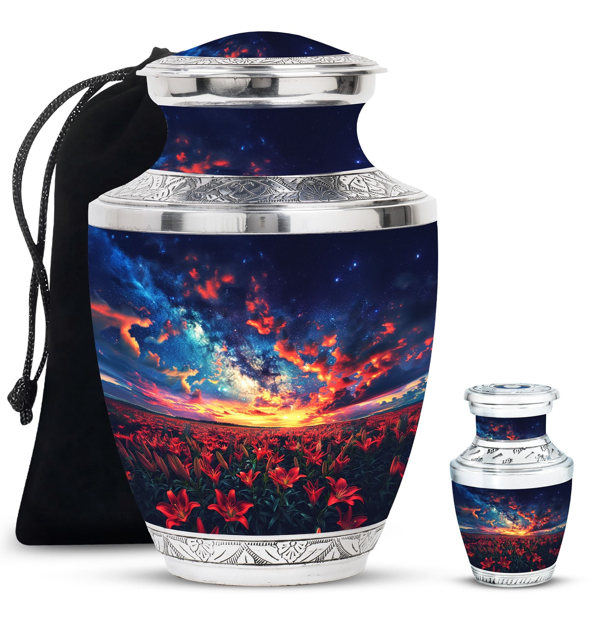 Lily Theme Large Urn With 1 Keepsake Urn