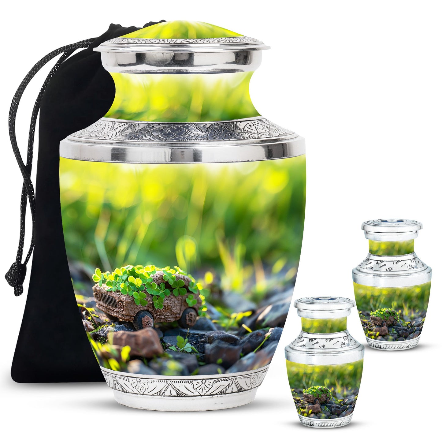 Car Theme Large Urn With 2 Keepsake Urn