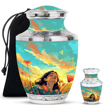 Flower Theme Large Urn With 1 Keepsake Urn