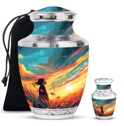Flower Theme Large Urn With 1 Keepsake Urn