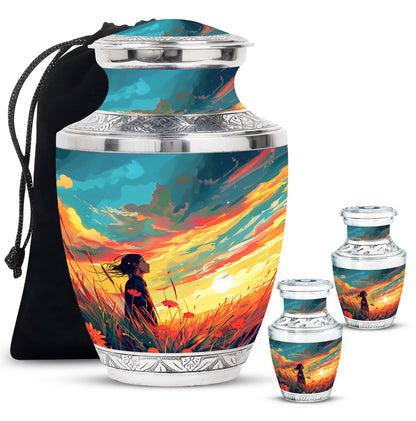 Flower Theme Large Urn With 2 Keepsake Urn