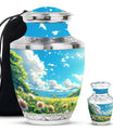 Flower Theme Large Urn With 1 Keepsake Urn