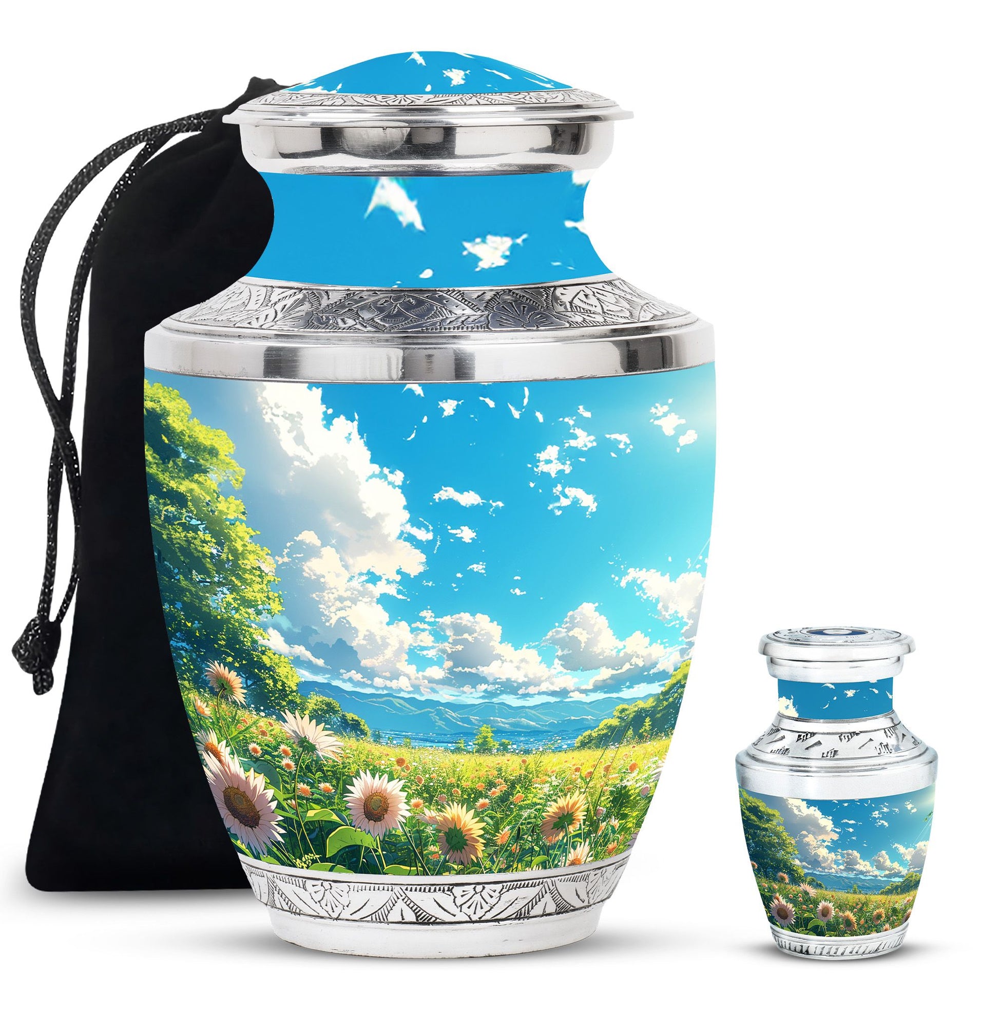 Flower Theme Large Urn With 1 Keepsake Urn