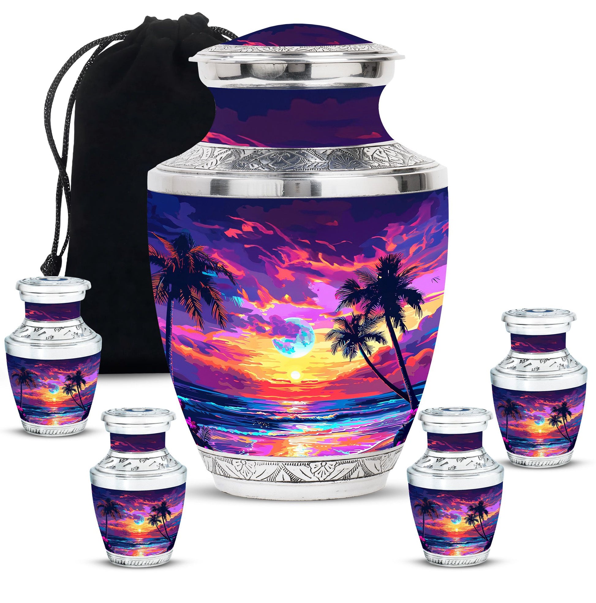 Sunset Theme Large Urn With 4 Keepsake Urn