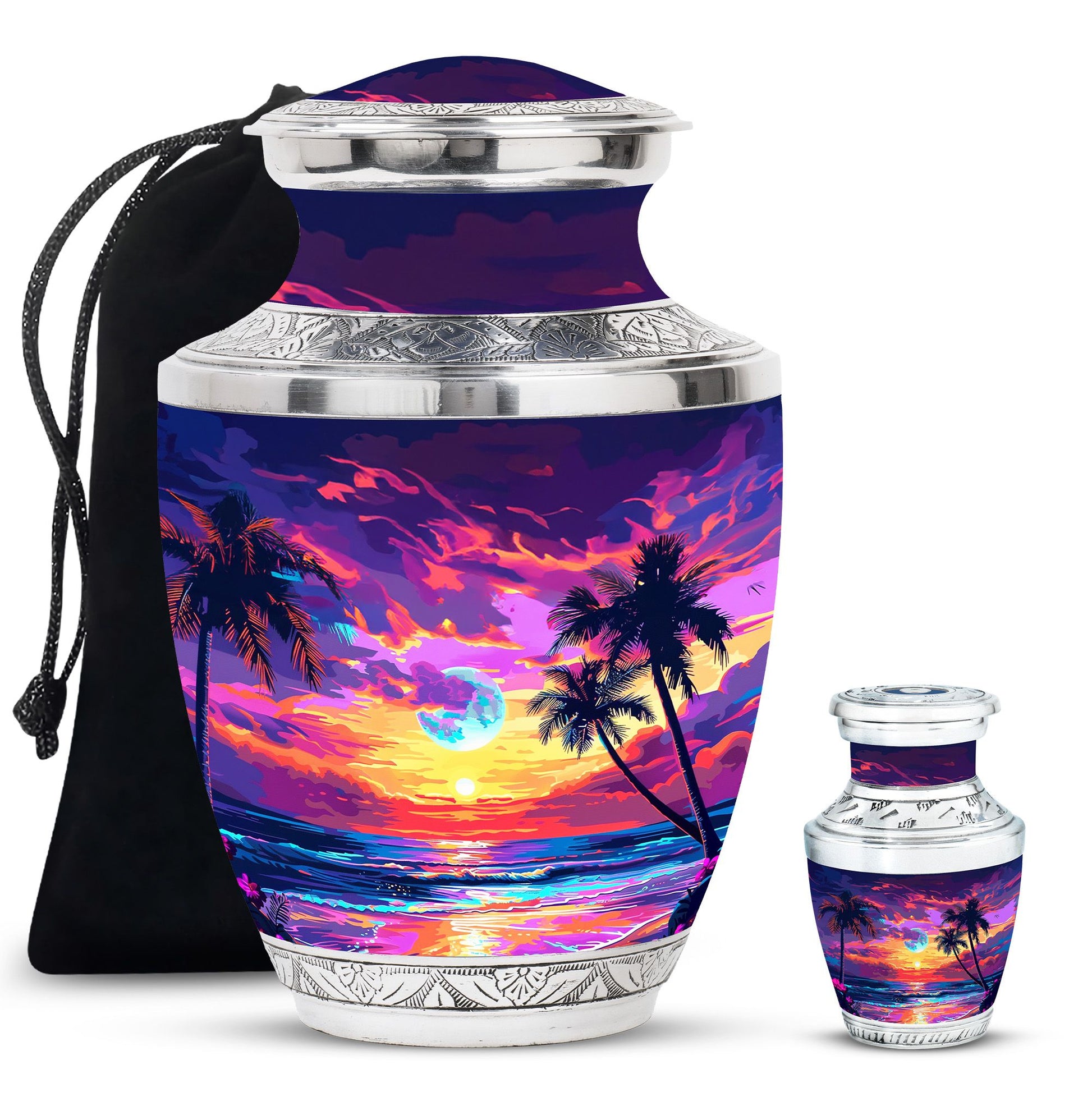 Sunset Theme Large Urn With 1 Keepsake Urn