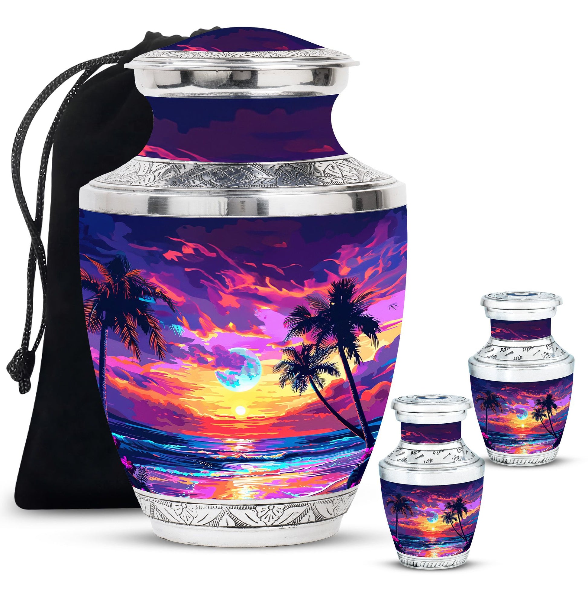 Sunset Theme Large Urn With 2 Keepsake Urn