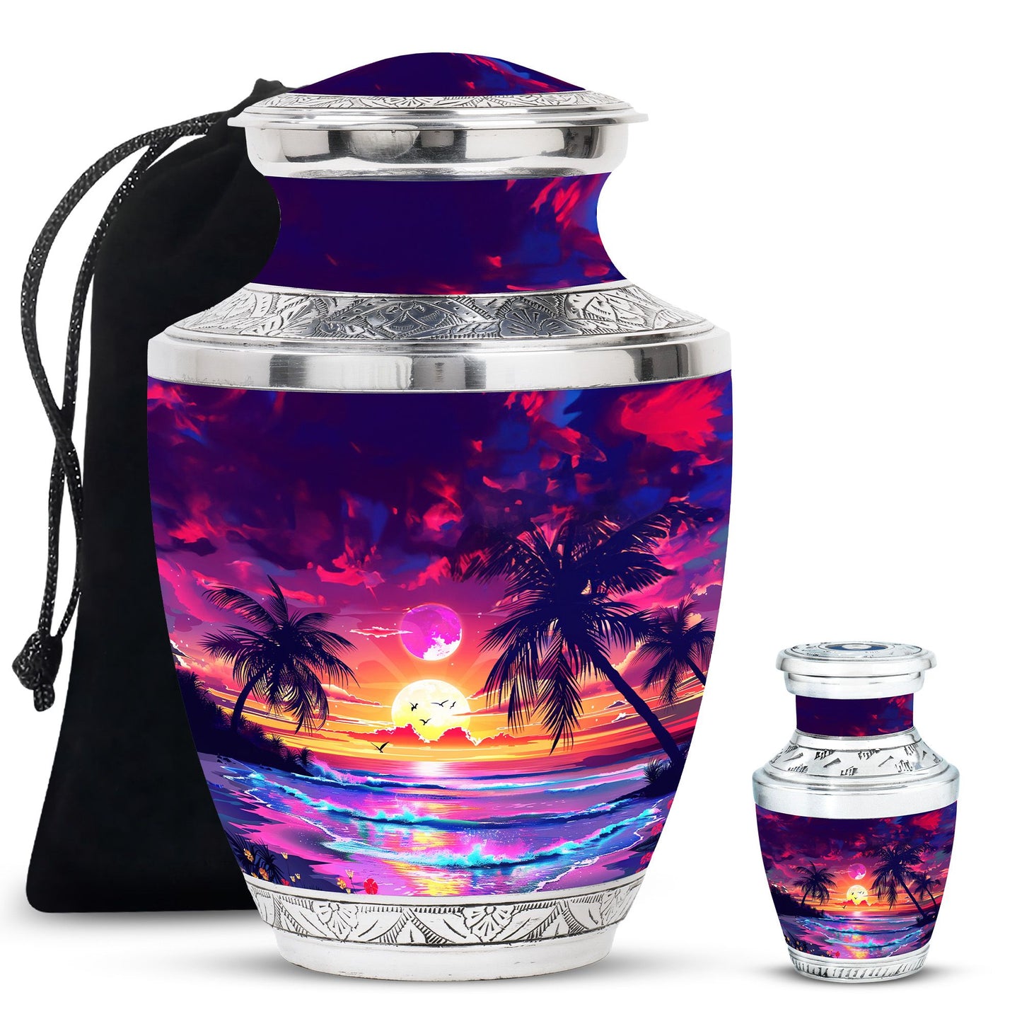 Sunset Theme Large Urn With 1 Keepsake Urn