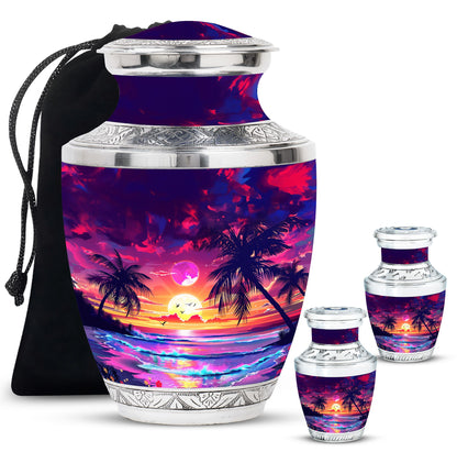 Sunset Theme Large Urn With 2 Keepsake Urn