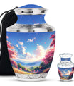 Sunset Theme Large Urn With 1 Keepsake Urn