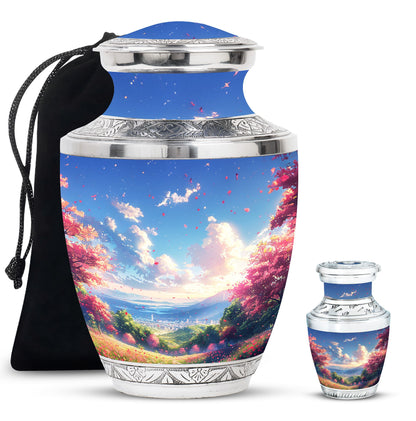 Sunset Theme Large Urn With 1 Keepsake Urn