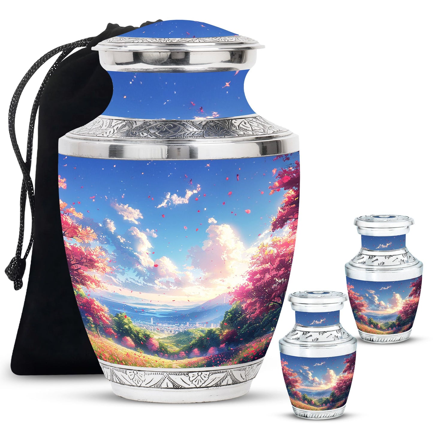 Sunset Theme Large Urn With 2 Keepsake Urn