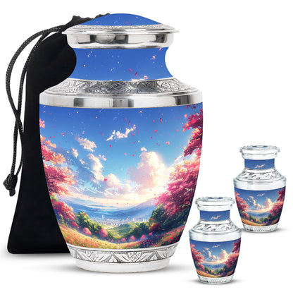 Sunset Theme Large Urn With 2 Keepsake Urn