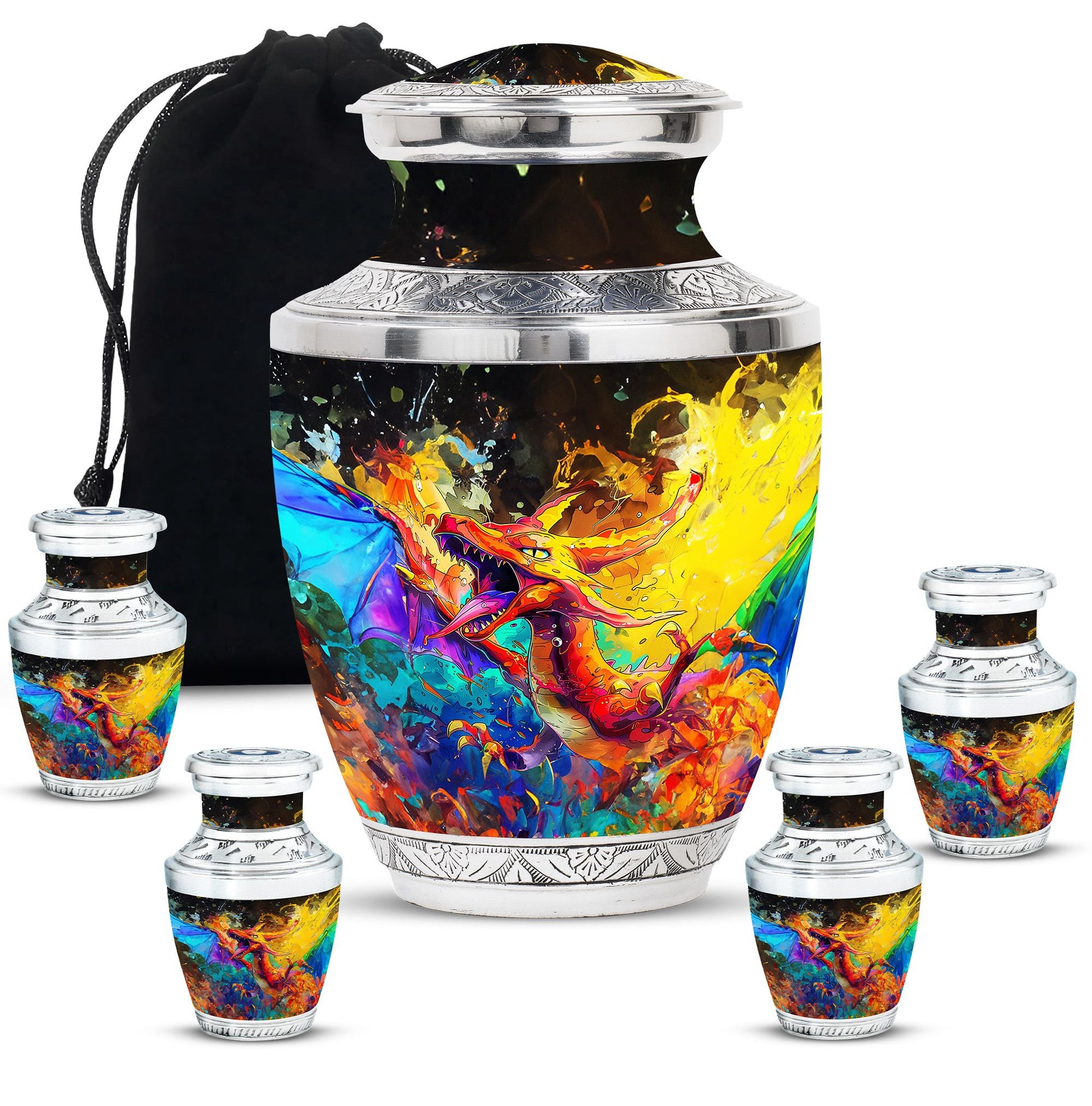 Dragon Theme Large Urn With 4 Keepsake Urn