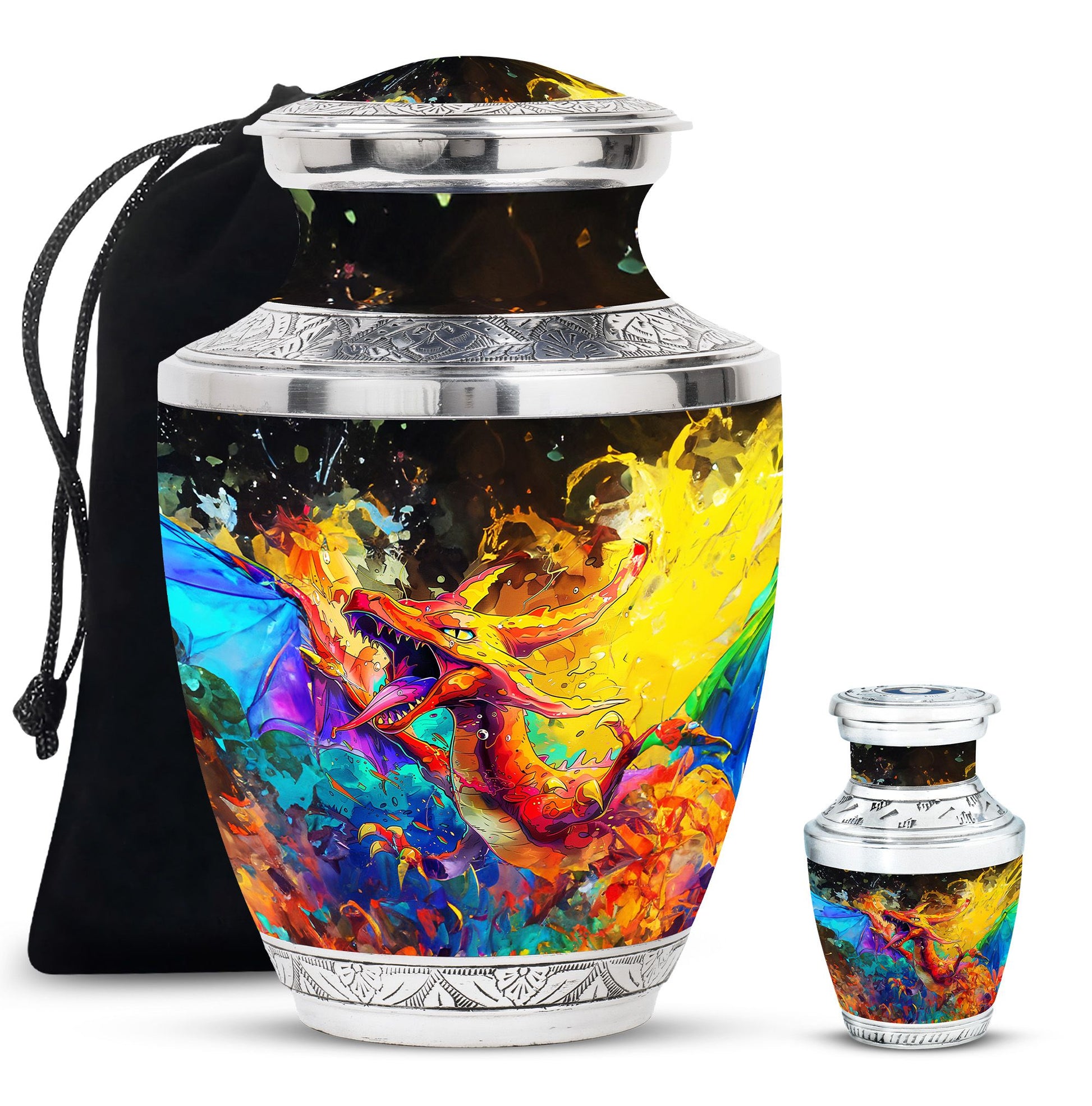 Dragon Theme Large Urn With 1 Keepsake Urn