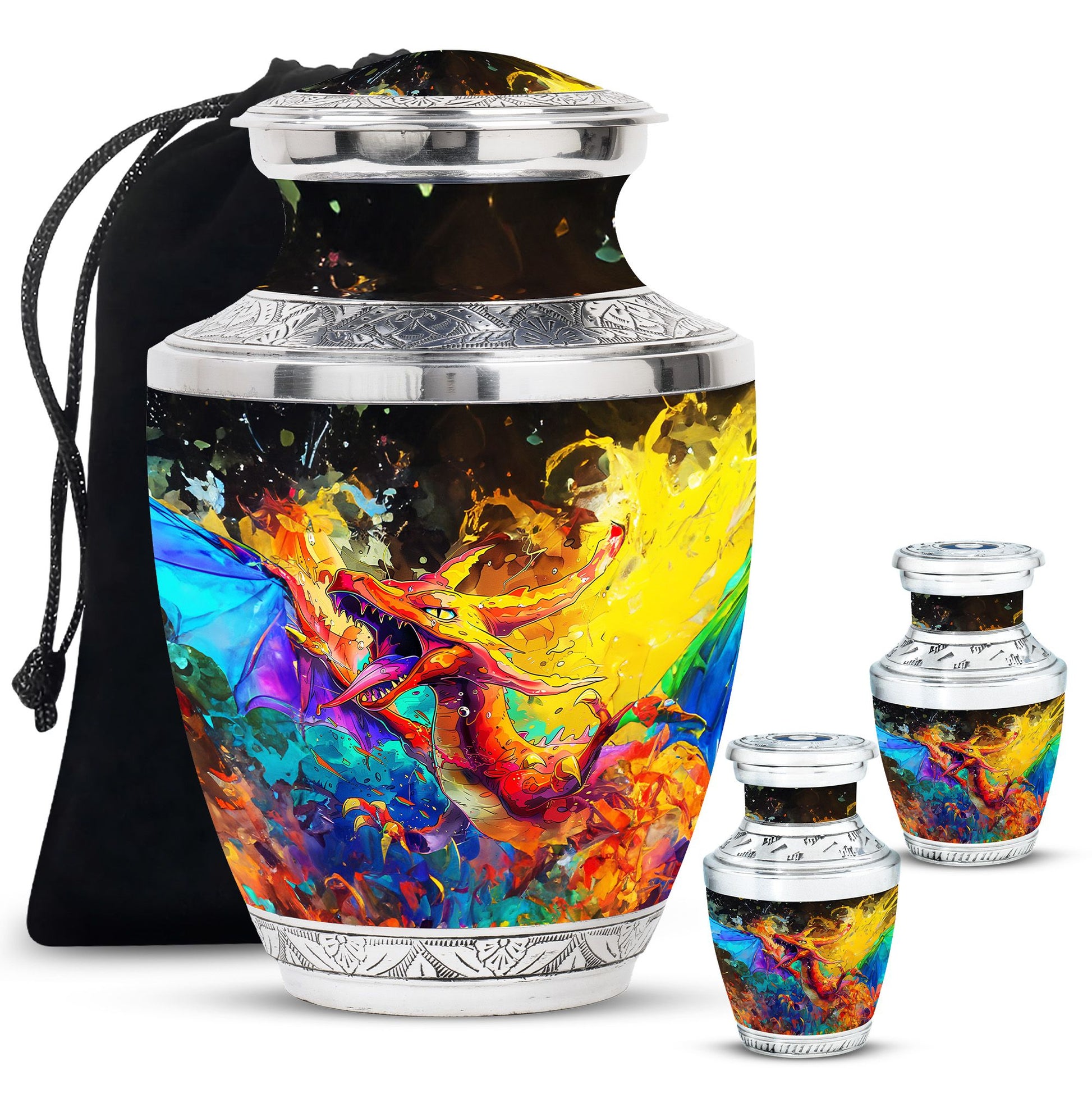 Dragon Theme Large Urn With 2 Keepsake Urn