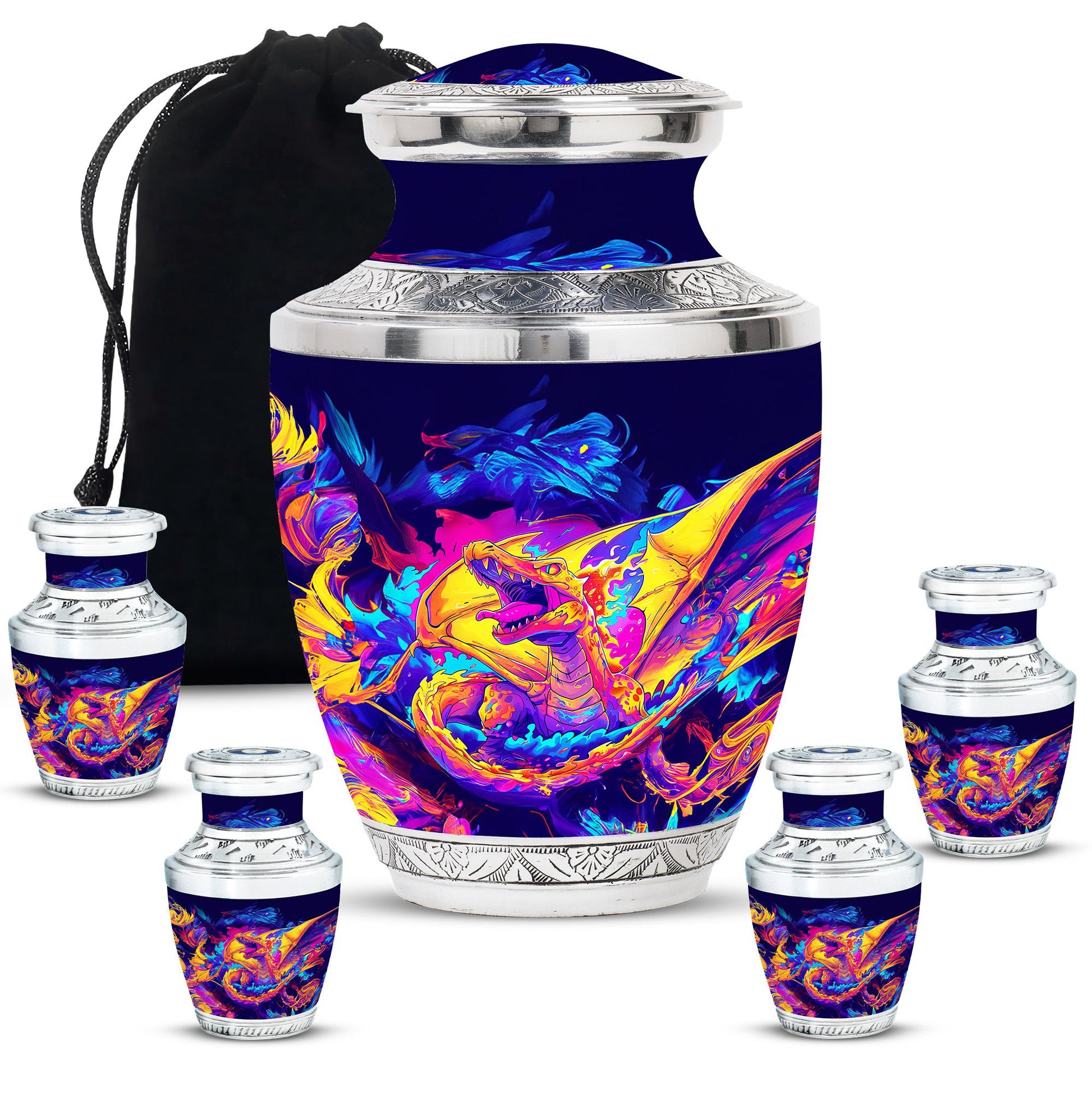 Dragon Theme Large Urn With 4 Keepsake Urn