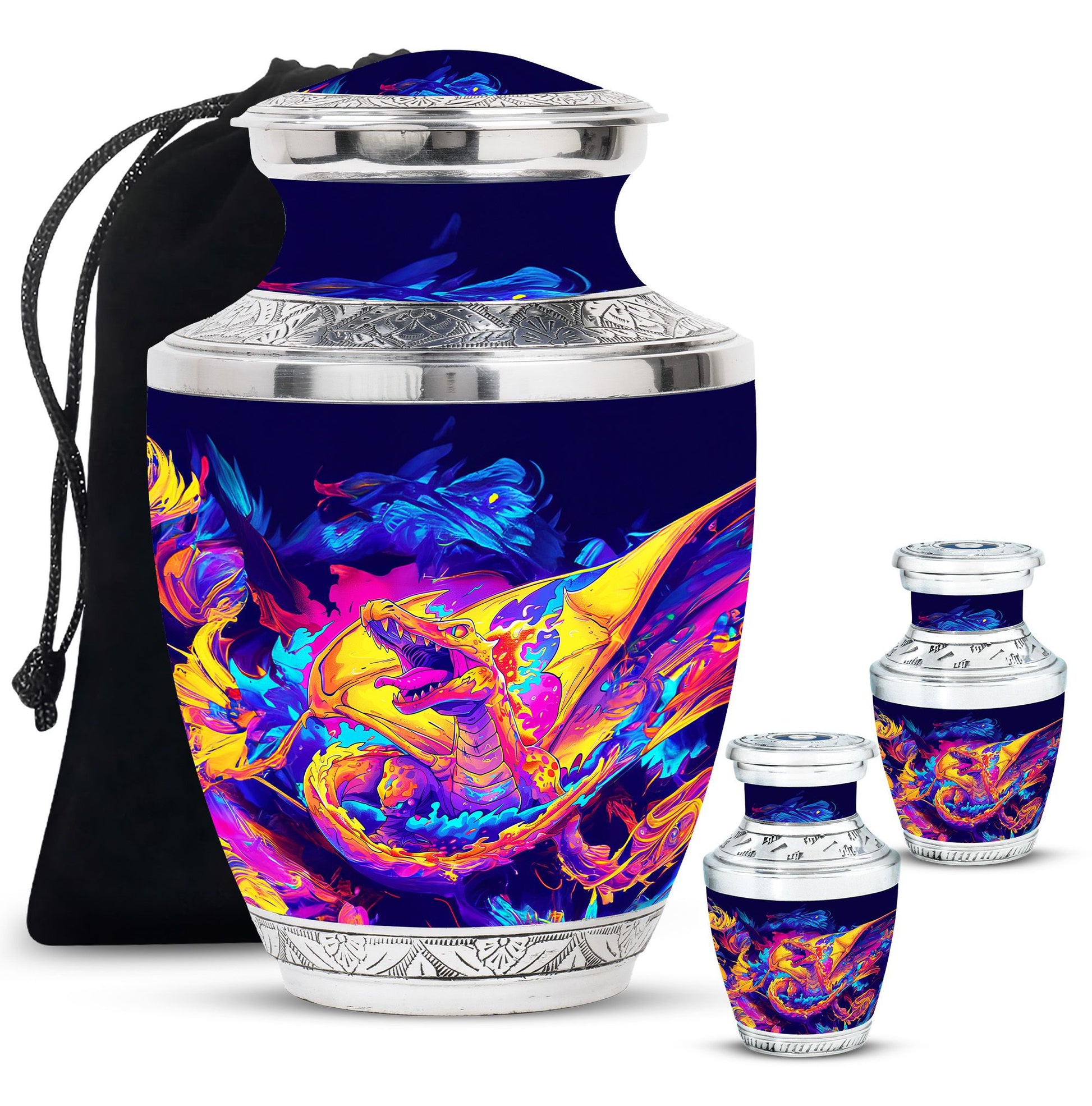 Dragon Theme Large Urn With 2 Keepsake Urn