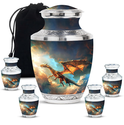 Dragon Theme Large Urn With 4 Keepsake Urn