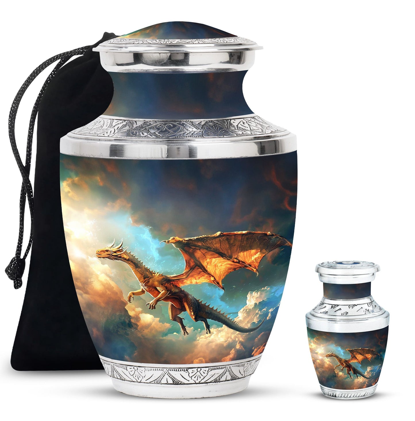 Dragon Theme Large Urn With 1 Keepsake Urn
