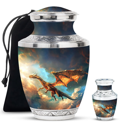 Dragon Theme Large Urn With 1 Keepsake Urn