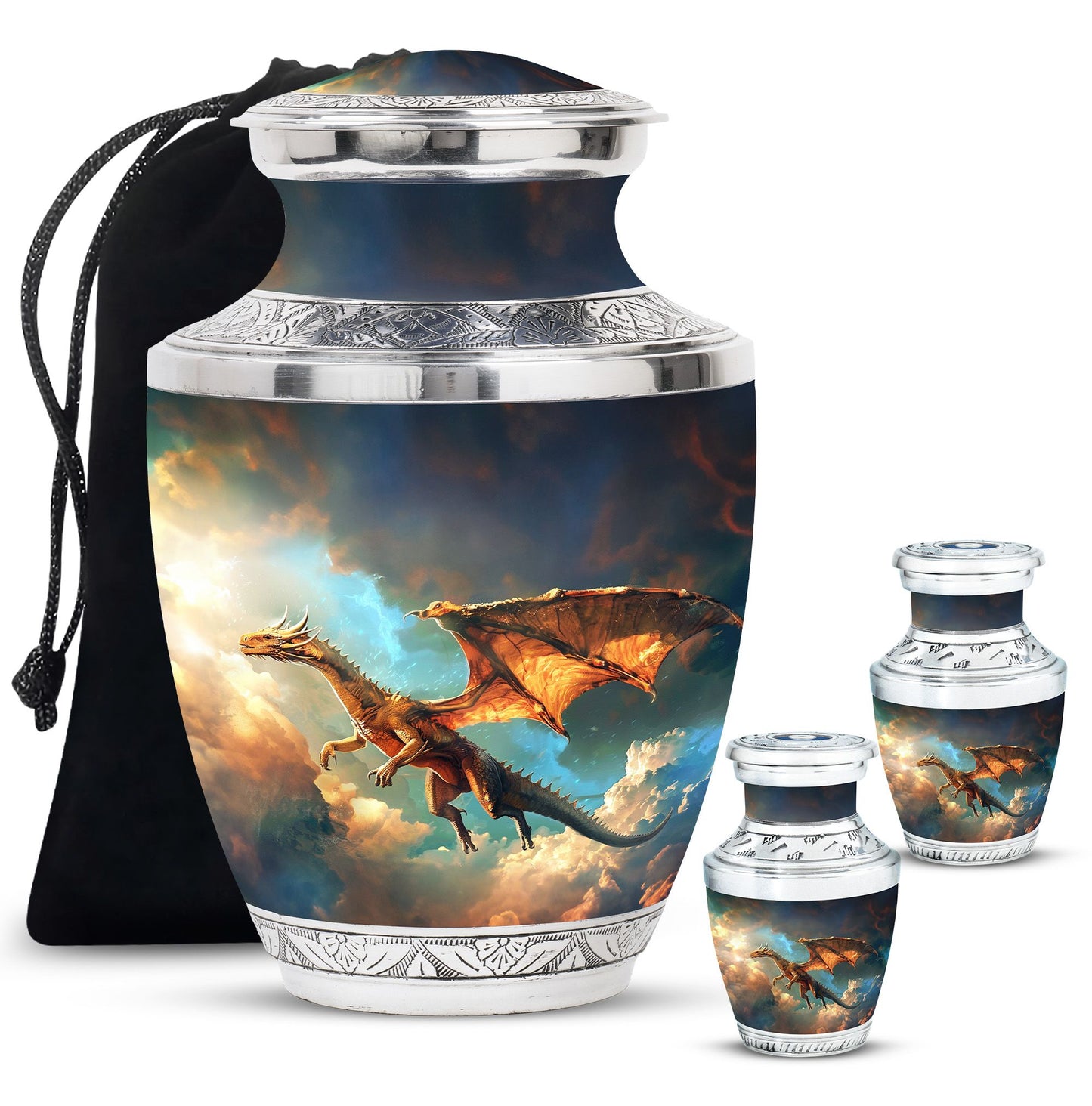 Dragon Theme Large Urn With 2 Keepsake Urn