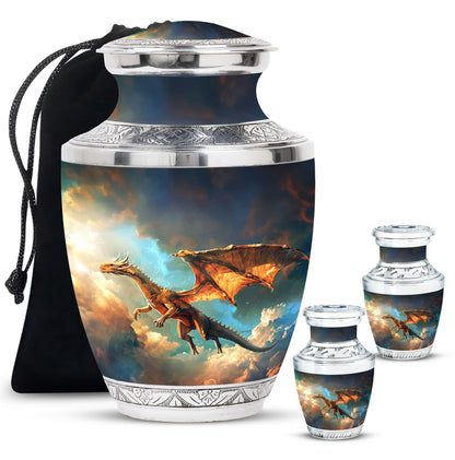 Dragon Theme Large Urn With 2 Keepsake Urn
