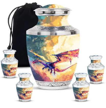 Dragon Theme Large Urn With 4 Keepsake Urn