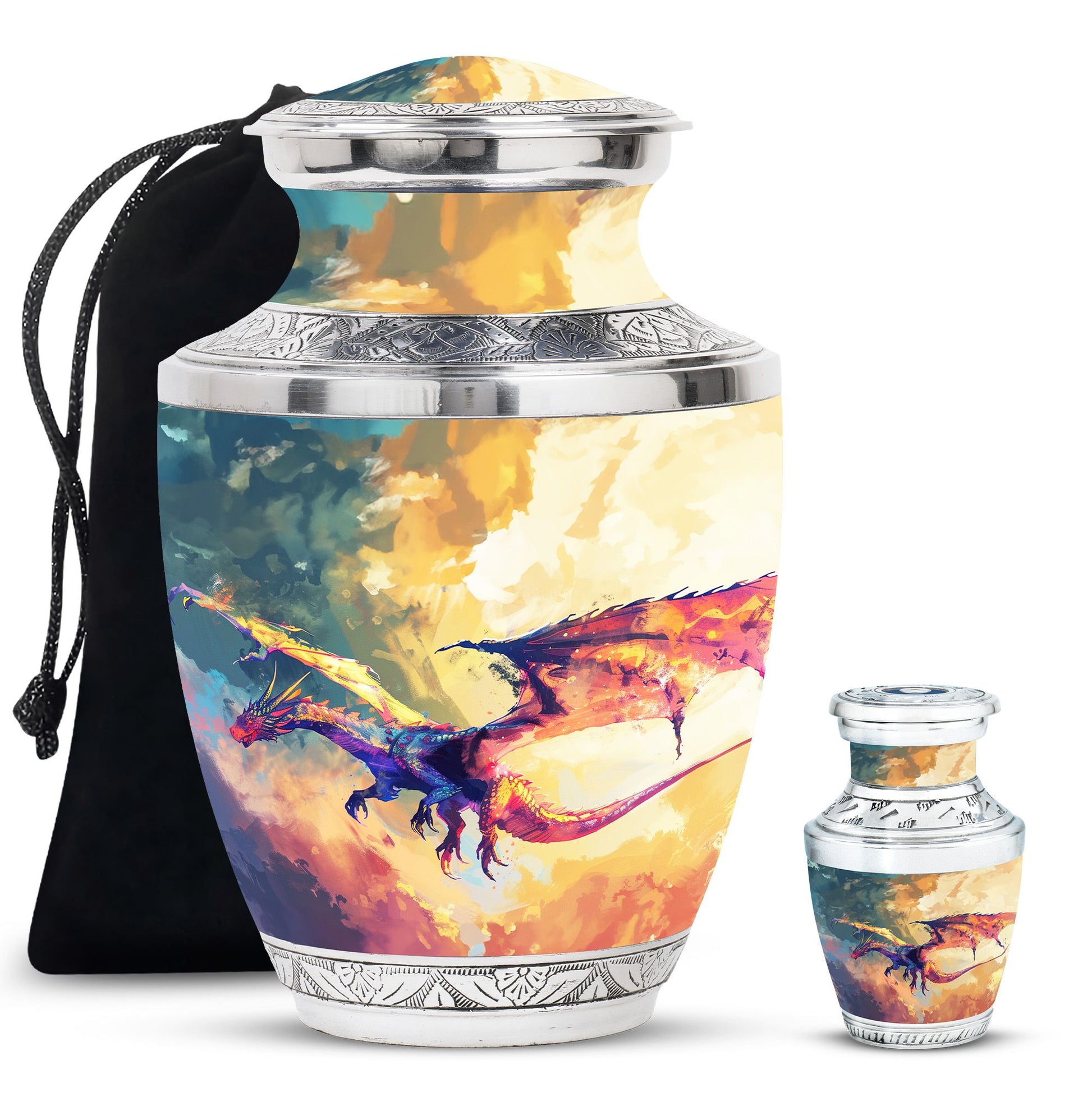 Dragon Theme Large Urn With 1 Keepsake Urn