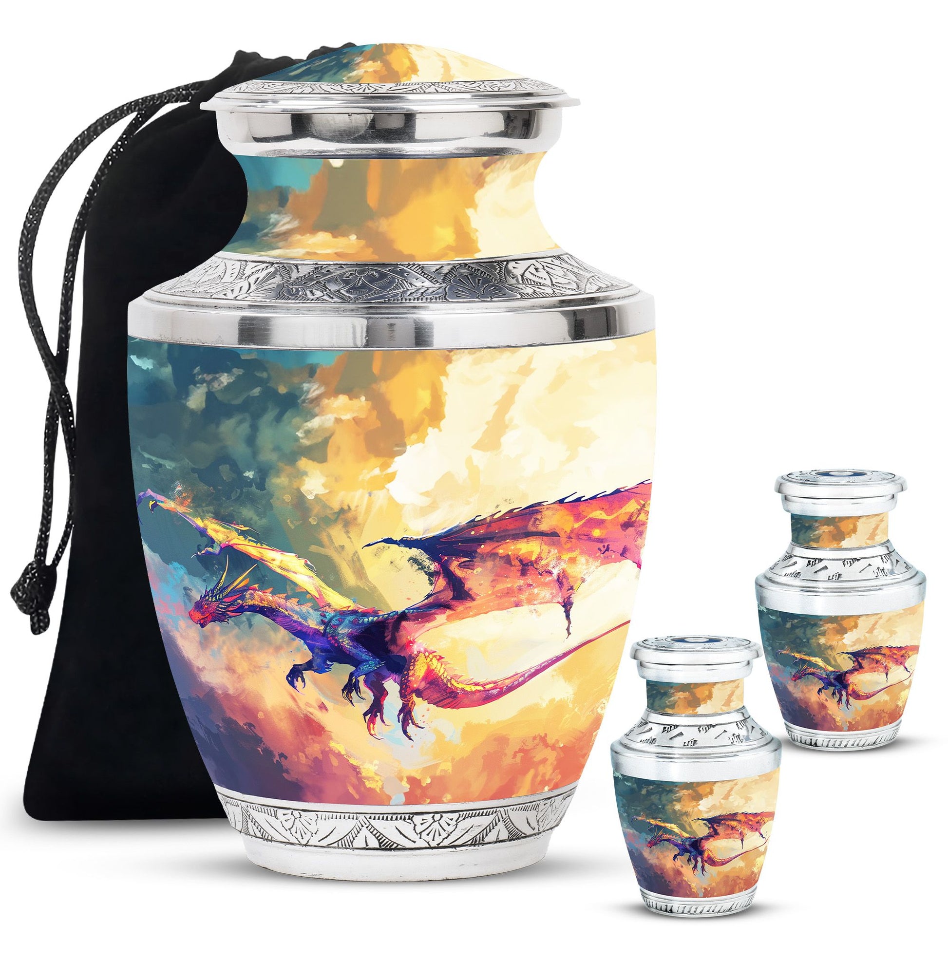 Dragon Theme Large Urn With 2 Keepsake Urn