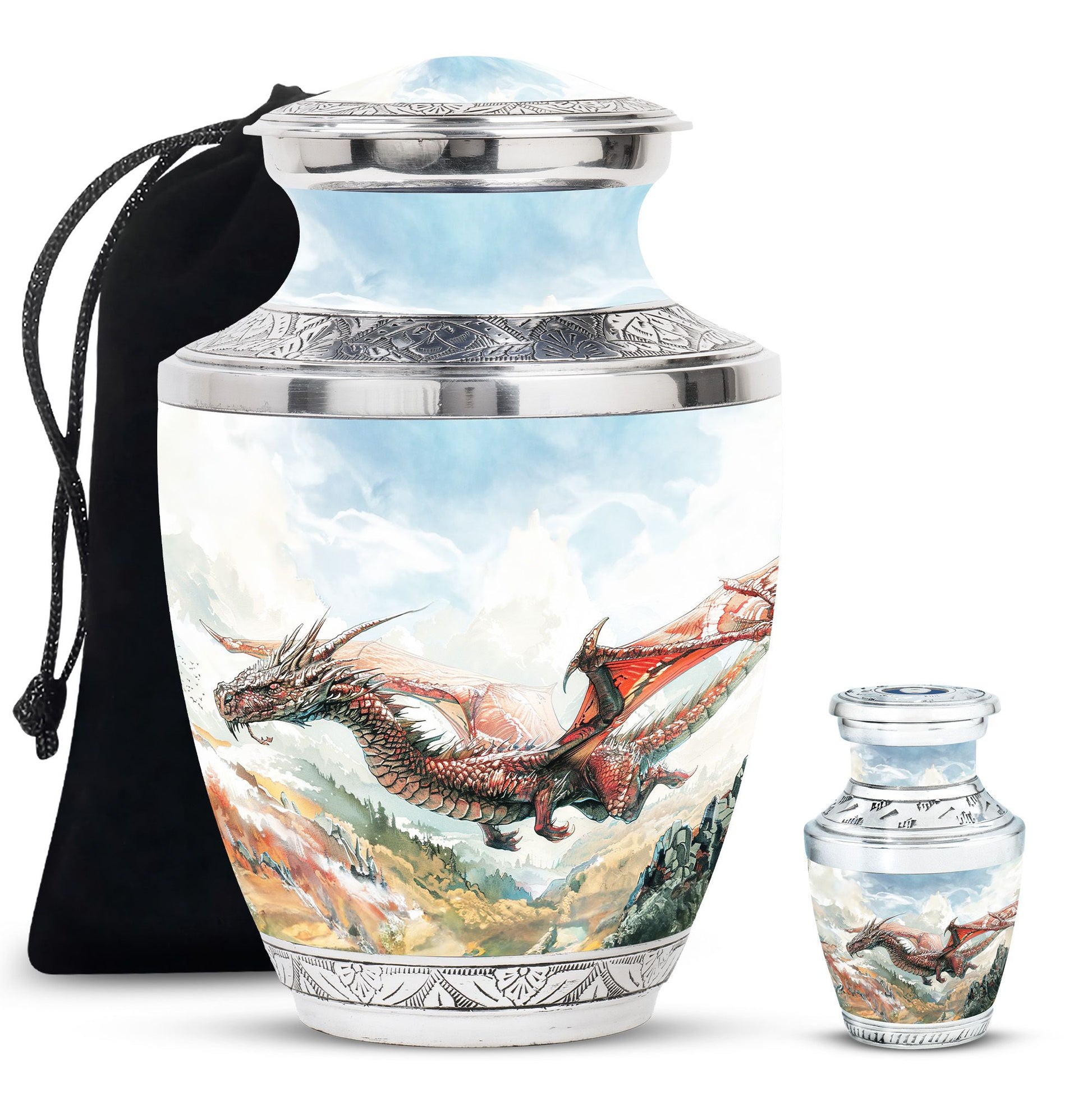 Dragon Theme Large Urn With 1 Keepsake Urn